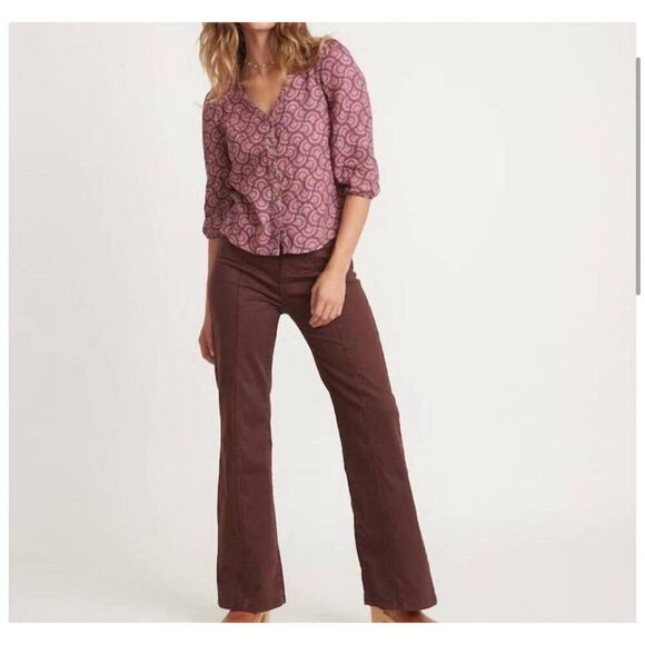 $98 MARINE LAYER printed colette doublecloth top in fan block print size small m - Picture 1 of 6